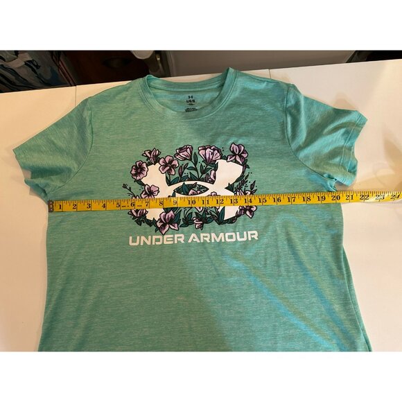 Under Armour Floral Logo Tee L Mint Green Sporty Soft Performance Top - Picture 4 of 5